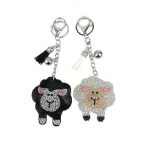 Couple Key Chain Crystal Rhinestone Leather Tassel Sheep Pendant Souvenir Gift Leather Keyring Bag Charms Pendant