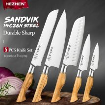 HEZHEN Set di coltelli da 1-5 pezzi Sandivik 14 c28n acciaio inossidabile Chef Santoku Utility Paring Cook Knife per coltello da cucina affilato per carne