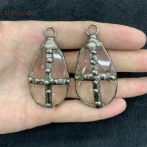Boho Wasser Tropfen Form Klarglas Kristall Bronze Löten Vintage Kreuz Halskette Anhänger MY210722