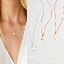 Winzige seitliche Kreuz-Halskette mit Anhänger aus Edelstahl, zierlicher, minimalistischer Kreuz-Halsketten-Schmuck