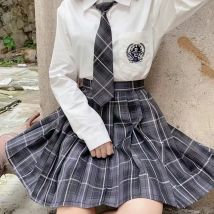[Rauchgrau] Sommer Koreanische Hohe Taille Gefaltete Röcke Schwarz Gothic Sexy Nette Mini Plaid Rock Frauen JK Uniform studenten Kleidung