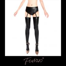 Ftshist Women's Wet Look Briefs High Waist Matte Black PU Leather Panties Fit Garter Socks Faux Leather Crossdress Lingerie
