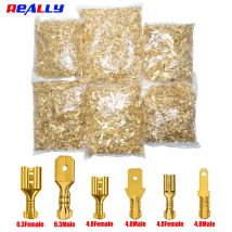 500Pcs Gold Brass Electric Wire Connectors, Female and Male Crimp Terminal Connector, Car Speaker Lot, 2.8/6.3Female, 4.8Male
