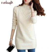 Primavera Autunno Inverno Nuovo maglione a collo alto Maglione da donna Medio lungo in maglia spessa Top Pullover che tocca il fondo Maglioni Pulls Femmes