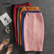 Winter Sexy Bodycon Wildleder Röcke 2025, Mode Knielangen Hohe Taille Büro Rock Koreanische Frauen Kleidung Elegante Dünne Bleistift Rock