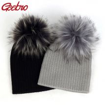 Geebro Mode kind baby Einfarbig Rippen Beanies hüte Mit Faux fell pompon Neue Mädchen Jungen Kinder Weiche Nette skully hüte