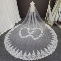 Echt Fotos 4 Meter Lange Hochzeit Schleier Spitze Appliques Herz Muster Eine Schicht Braut Schleier mit Kamm Hochzeit Zubehör