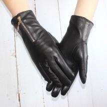 Neue Damen-Schaffellhandschuhe mit Touchscreen, Leder, Fleece-gefüttert, modischer Reißverschluss, warme Herbst- und Winter-Outdoor-Fahrhandschuhe