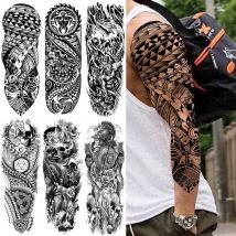Indien Maori Totem Temporäre Tattoos Für Männer Frauen Erwachsene Schwarz Schädel Tribal Tattoo Aufkleber Hülse Gefälschte Wasserdichte Tatoos Dacel