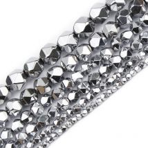 3/4/6/8/10MM Silber Farbe Facettierte Runde Hämatit Naturstein Handgemachte Spacer Lose Perlen für Schmuck Machen Diy Armbänder