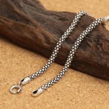 Real Pure Silver Popcorn Necklace Men Women Thai Silver Corn Necklace Male S925 Sterling Silver Long Retro Chain Fine Jewelry