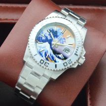 40MM Kanagawa Surfing No LOGO Dial Ceramic Ring Yacht Men's Automatic Mechanical Watch Stainless Steel Strap