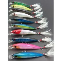 WATERBOY 10pcs Minnow Fishing Lure Swim Hard Bait 9cm 8g Artificial Plastic Feather wobbler Bait Crankbait Fishing Tackle