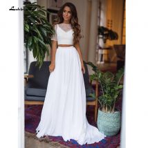 2024 vestidos de boda Zwei Stücke Kurzarm O Neck Brautkleider Elegante Bling Perlen Spitze Chiffon