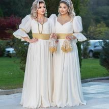 Traditionelle Kosovo-Albanisch-Braut-Abendkleider für Damen, Party, individuelle ausgestellte Ärmel, Chiffon-Robe de Soirée de Mariage