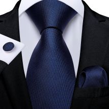 DiBanGu Top Blu Navy Cravatta solida per uomo 100% seta Cravatta da uomo Gemelli Hanky Cravatta al collo Abito Business Festa di nozze Cravatta Set MJ-7140