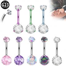 1Pc G23 Titanium Double Cubic Zirconia Navel Piercing Belly Button Ring Earring Curves Barbell Body Jewelry Lobe Jewellery