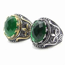Green Stone Eye Ring 316L Stainless Steel Punk Biker Gothic Style Man Jewellery Size 7-13