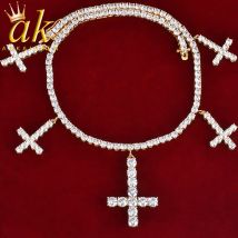 Aokaishen Zirkon Kreuz Anhänger Halskette Kette Gold Farbe Herren Hip Hop Schmuck