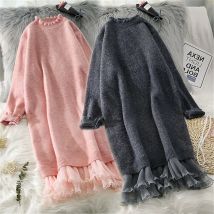 Spliced Lace Sweater Dress Women 2025 Autumn Winter New Korean Loose Long Bottoming Shirt Warm Ladies Knit Sweater Pullovers