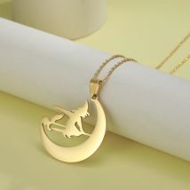Lemegeton Elf Engel Anhänger Halskette Damen und Mädchen Flügel Mond Halskette Edelstahl Kette Paar Romantische Schmuck Geschenk