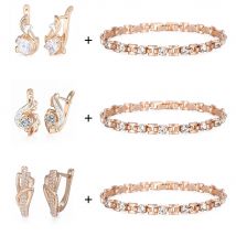 White Cubic Zircon Bracelet Earrings Sets 585 Rose Gold Color Crystal Luxury Wedding Jewelry Sets For Women Gifts GBGEM03