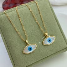 Classic Sea Shell Oval Blue Marquise Evil Eye Necklace Girl Figaro Chain For Women Gifts Jewelry