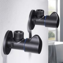 Matte Black Angle Valve (2 Pack), Chrome Finish Brass Stop Valve for Bathroom Toilet, Kitchen Sink and Water Heater Control