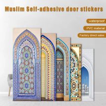2 teile/satz Muslimischen Stile Simulation Tür DIY Tür Kunst Wandbild Aufkleber Wohnkultur Wohnzimmer Schlafzimmer Peel & Stick PVC kunst Tapete