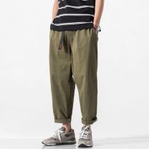 100% Baumwolle Casual Sommer Hosen Mit Gürtel Männer Gerade Baggy Knöchel-Länge Cargo Hosen Breite Bein Jogginghose Männlichen Streetwear