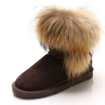 Echtes Leder, dicker Plüsch innen, Schneestiefel, Fuchspelz, 2025, warme Damen-Schneestiefel, flache Schneestiefel, Damen-Winterstiefel