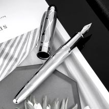 HongDian Druck Edelstahl Brunnen Pen Fein Nib Retro Silber Student Büro Praxis Liefern Schreiben Stifte Schreibwaren Geschenk