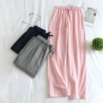 Japanese new spring and summer couples cotton double gauze men's and women's home pants plus size youth pants pajamas trousers