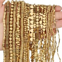 AAA + zachowanie kolorów pozłacane koraliki hematytowe kamień naturalny gwiazda serce nieregularne okrągłe koraliki dystansowe do robótek ręcznych biżuteria DIY