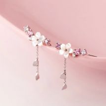 Koreanische Mond Perle Zirkon Ohrstecker Für Frauen Elegante Kristall Blume Kirschblüten Ohrring Jahrestag Hochzeit Schmuck