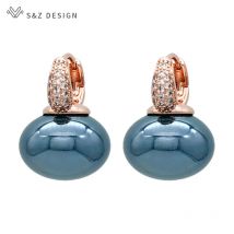 S & Z DESIGN Neue Mode Brot Runde Große Perle Baumeln Ohrringe Für Frauen Hochzeit Schmuck Geschenk Temperament Zirkonia Eardrop