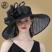 FS Fascinator Hüte Hochzeit Braut Kentucky Derby Hüte für Frauen Damen Kirchenhut Blumenhüte Große Fedora Organza Hut mit breiter Krempe