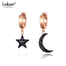 Lokaer trend ige Titan Edelstahl Böhmen Stern Mond Ohrringe Schmuck Büro cz Kristall Creolen für Frauen e20287