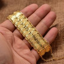 Goldfarbene Münzen, Armreifen und Armband für Damen und Herren, Geldmünzenarmband, islamischer muslimischer arabischer Naher Osten-Schmuck, afrikanische Geschenke