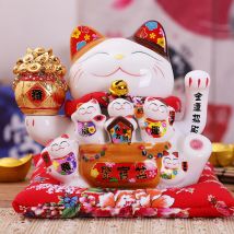 7,5 Zoll Keramik wenige Katze Maneki Neko Ornament Feng Shui Dekoration Schaukel Glückskatze