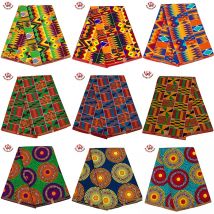 BintaRealWax African Cotton Fabric Red Background Women Party Dress Sewing Material Realwax Soft 6 Yards/lot Cloth 40FS1400
