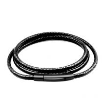 2mm 3mm Herren Damen Schwarz geflochtenes Lederband Edelstahl Sicherer Verschluss Kette Halskette für Anhänger DIY Schmuck 60cm 70cm