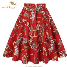 SISHION 2025 Neue Floral Cowgirls Gedruckt Baumwolle Vintage Rock VD0020 Frauen Kleidung Rot Hohe Taille Flare Y2K Röcke faldas