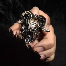 Gothic Ziege Schädel Ring Für Männer Und Frauen Böse Edelstahl Satan Dämon Biker Ring Vintage Punk Tier Schmuck Geschenk Großhandel
