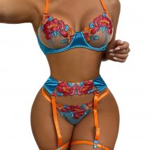 JSY Sexy Bra And Panties Set Lingerie Blue Floral Embroidery Lace Women Underwear Set Erotic Brief Sets Lingerie Porno Costumes