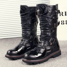 Echtes Leder männer Motorrad Stiefel Kniehohe Punk Taktische Taktische Stiefel Winter Schnee Stiefel