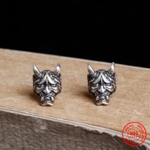 MKENDN Vintage echte 925 Sterling Silber Skelett Prajna Ohrstecker für Männer und Frauen Gothic Street Pop Hip Hop Ohrschmuck