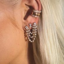 Multi Piercing Luxus Mode Frauen Ohrring Iced Out Bling Funken 5A CZ Station Lange Quaste Kette 1pc Romantische Vermeil schmuck