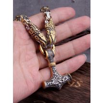 Men stainless steel Dragon head norse viking amulet thor hammer pendant necklace viking king chain Never Fade