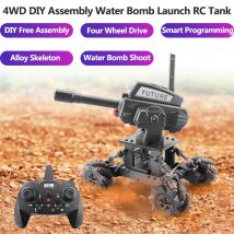 4WD Smart Programming Water Bullet Shoot RC Tank DIY Assembly Lifting Rotation Barrel Sound Effect Alloy Frame Electric RC Truck